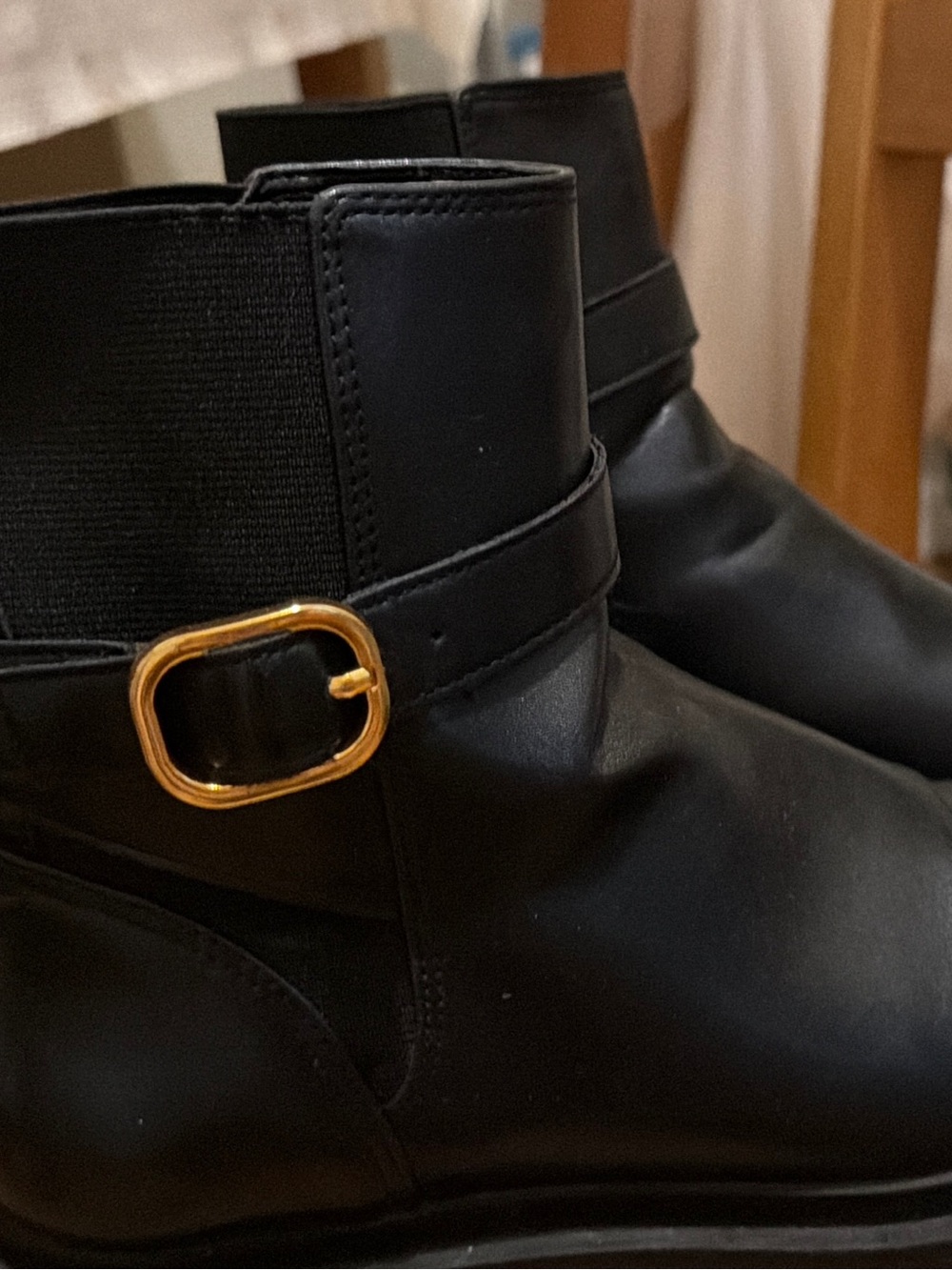 Mango Black Ankle Chelsea Boots with Gold Buckle